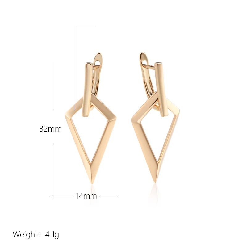 Kinel Fashion Glossy Hollow Rhombus Long Drop Earrings for Women 585 Rose Gold Simple Metal Bride Wedding Daily Party Jewelry