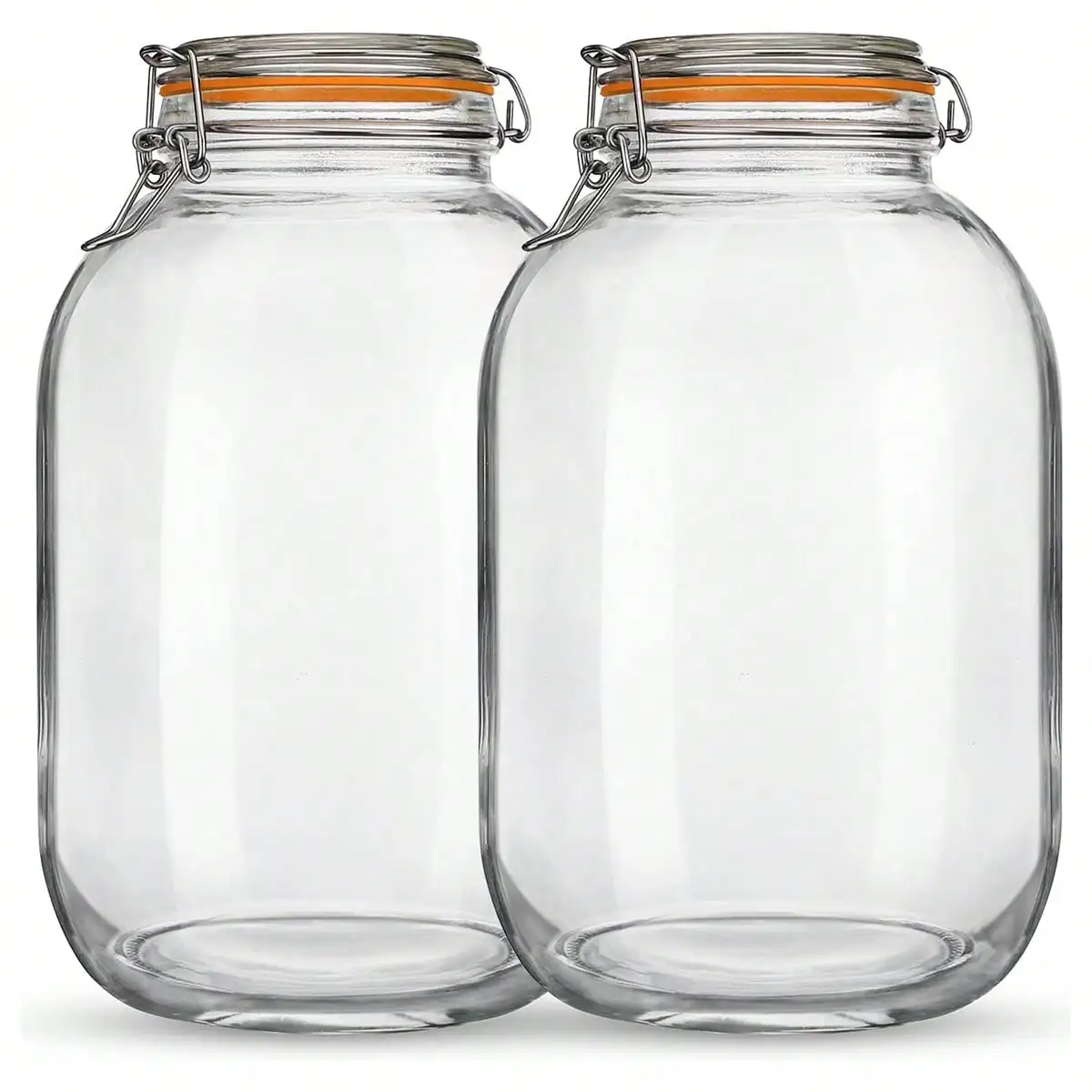 

TUMATICLY 2pcs 1 Gallon Wide Mouth Glass Jars With Airtight Lids & Orange Rubber Gaskets - Hinged Design For Fermenting, Canning, Preserving, And Food Storage - Includes Replacement Silicone Seals, Jar Sealers For Food Storage