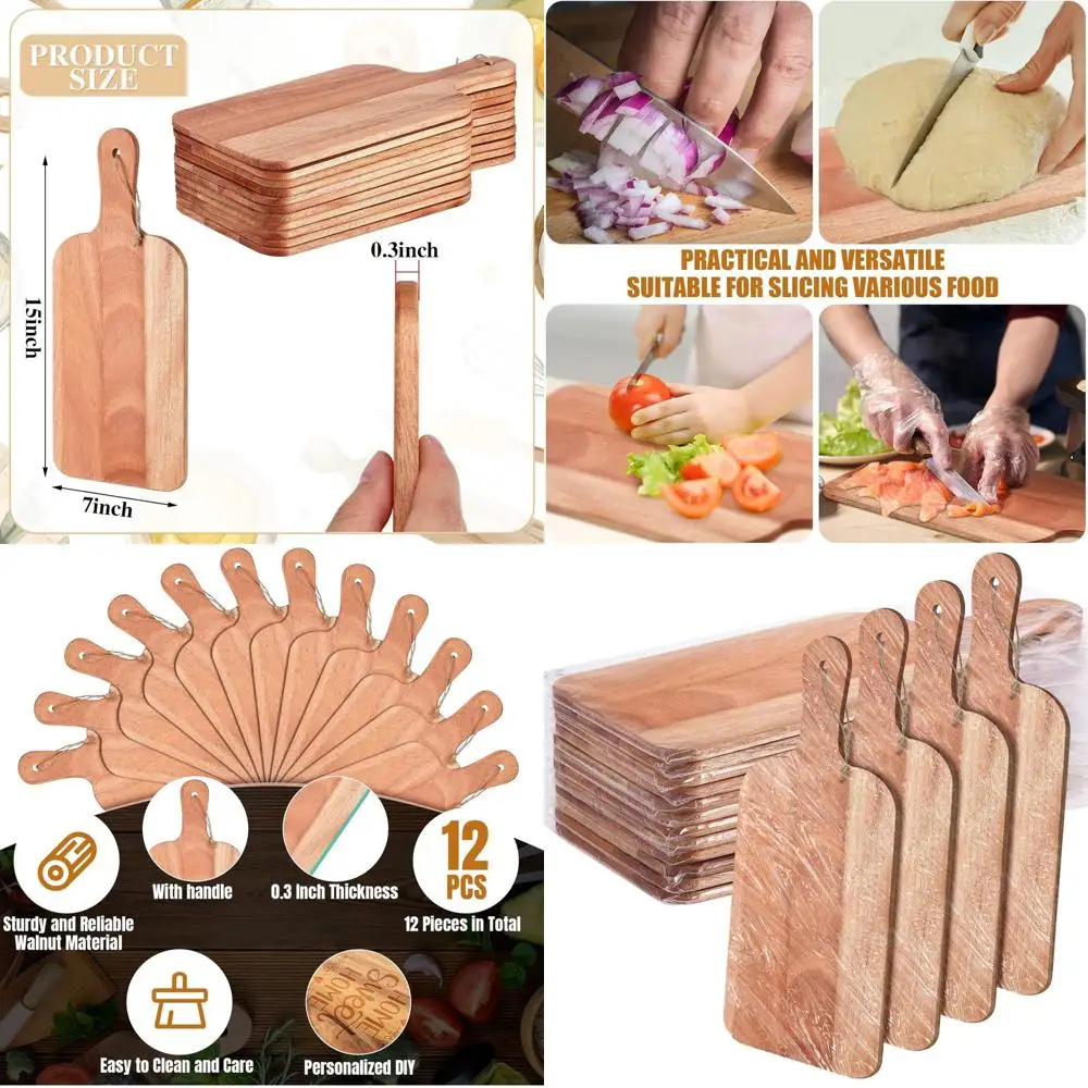 

Набор больших деревянных разделочных досок 15 x 7 дюймов с ручками для использования на кухне - идеально подходят для нарезки, подачи блюд и многого другого