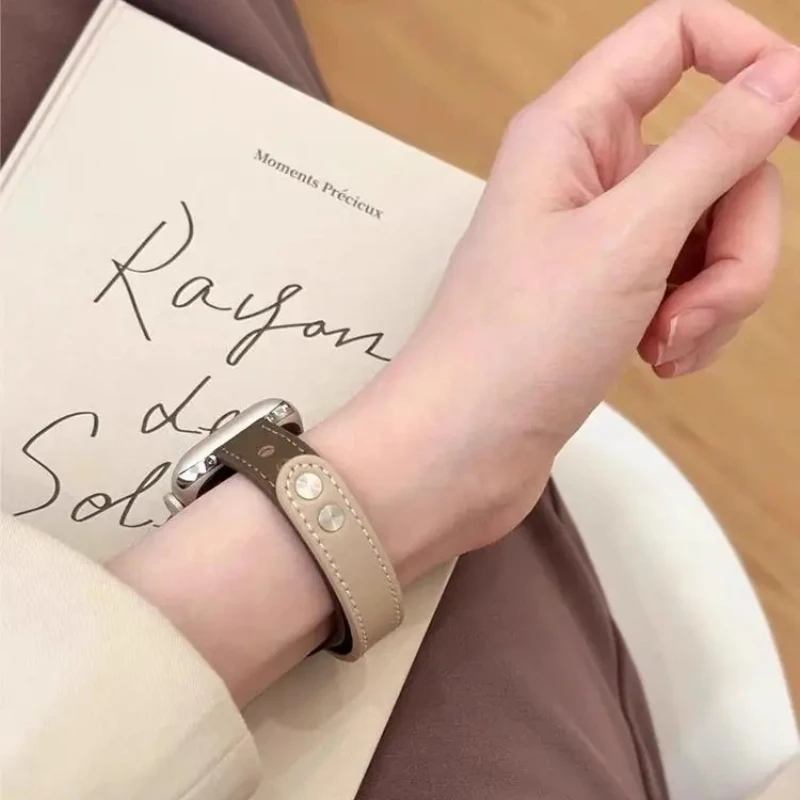 Тонкий кожаный ремешок для Apple Watch Band 44 мм 45 46 38 40 41 42 49 мм Женский браслет correa iWatch Series 10 9 8 7 se 6 5 4 Ultra2