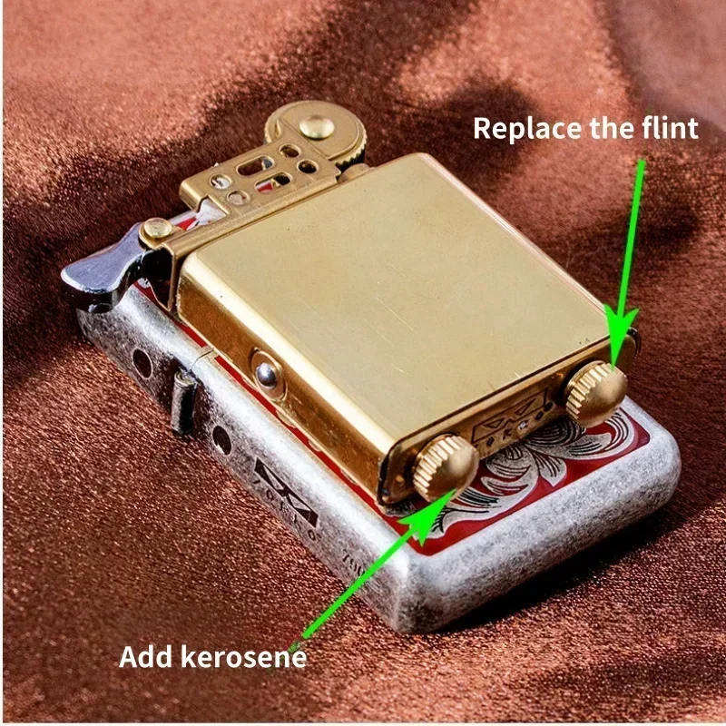 ZORRO Brass Double sided Hand carved Windproof Kerosene Lighter Personalized Retro Collection Wheel ignition Lighters Smoking
