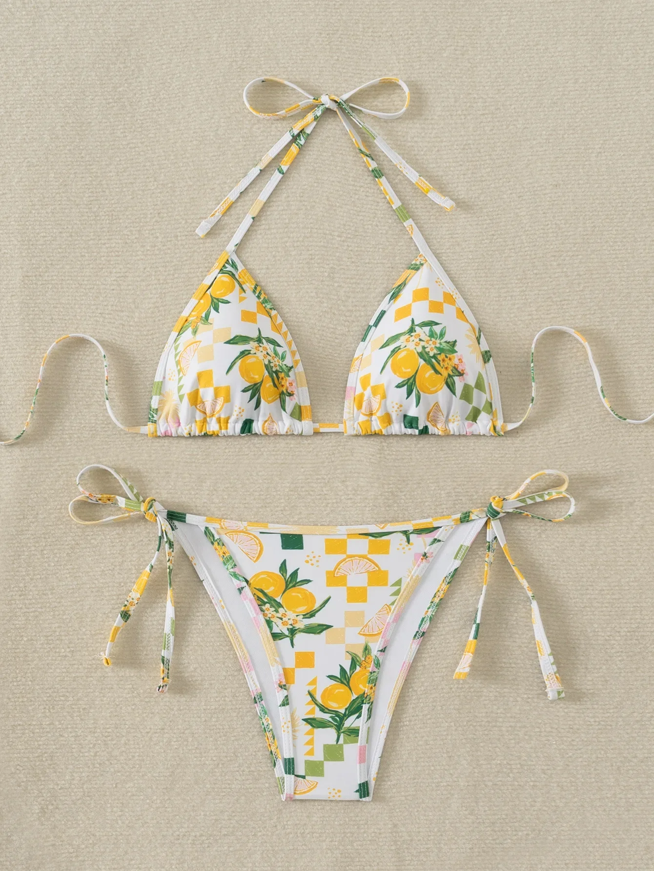 Conjunto de Bikini para mujer, traje de baño de 2 piezas, traje de baño estampado de estilo playero, Tanga de cintura baja, traje de baño Sexy con tirantes y espalda descubierta, novedad de 2025