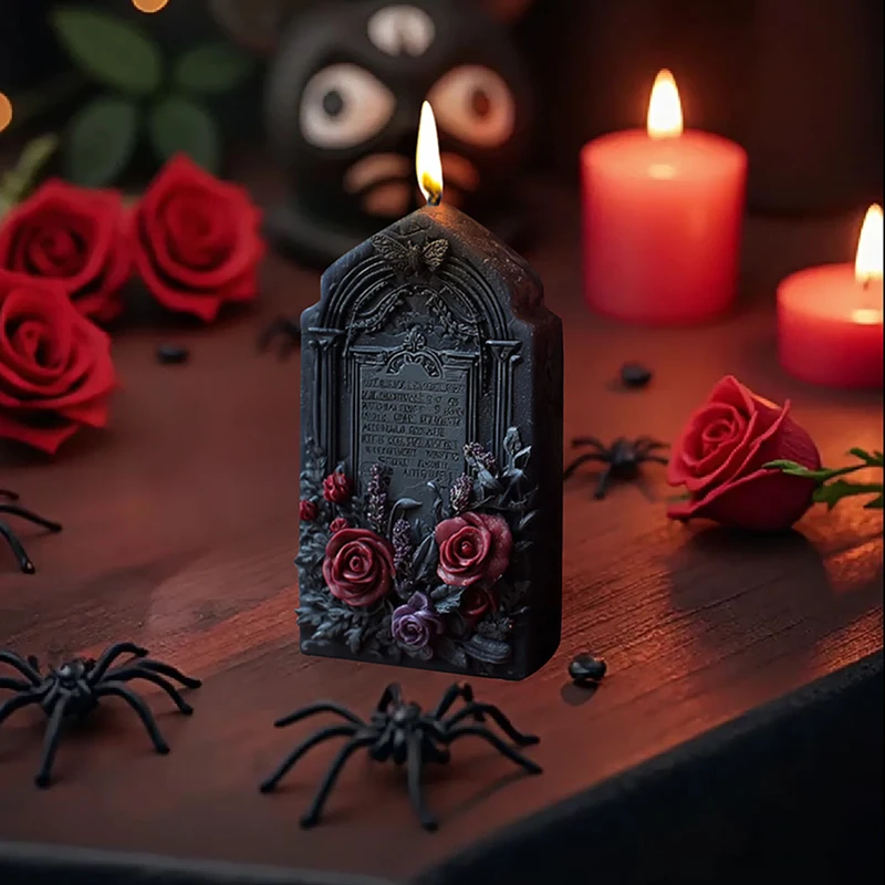 Molde de silicona para vela de lápida de rosa en relieve, moldes para velas con forma de lápida de Halloween, molde de jabón de yeso de aromaterapia hecho a mano DIY