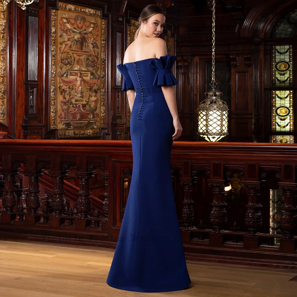 Elegant Navy Moeder Van De Bruid Jurken Off Shoulder Halve Mouwen Wedding Partij Jassen Mermaid Floor-Lengte 2023 فساتين السهرة