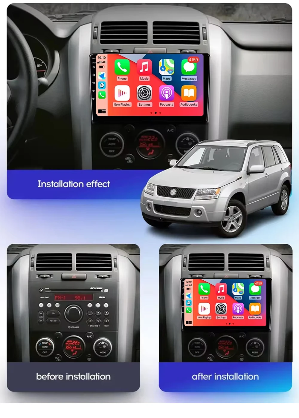 أندرويد 15 راديو السيارة مشغل وسائط متعددة لسوزوكي جراند فيتارا 3 2005-2015 نظام تحديد المواقع السيارات Carplay شاشة تعمل باللمس فيديو Navigaion WIFI 4G #3