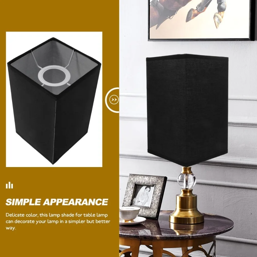 квадратный абажур, тканевый абажур 20x12x12 см, сменный абажур из тонкого льна черного цвета для настольной лампы, торшер (e27)