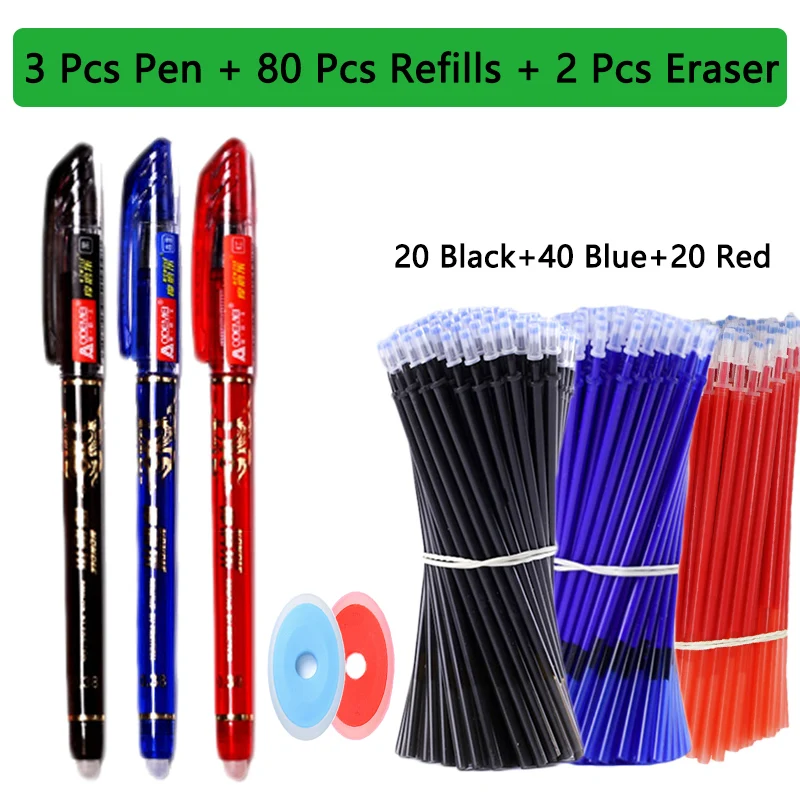 85Pcs/Set Erasable Pen Gel Pens 0.5mm Blue/Black ink Refills Rod Washable Handle School Writing Office Kawaii Stationery Gel Pen