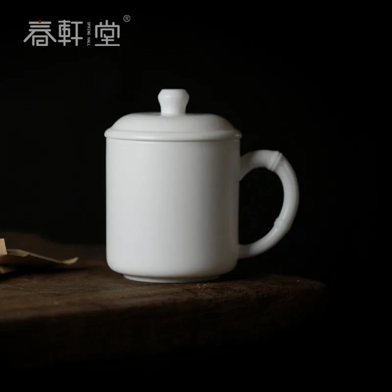 Chunxuan Tang White Porcelain Teacup with Lid Ceramic Office Home Mark Tea Cup Bamboo Joint Personal Cup Leading Water Cup