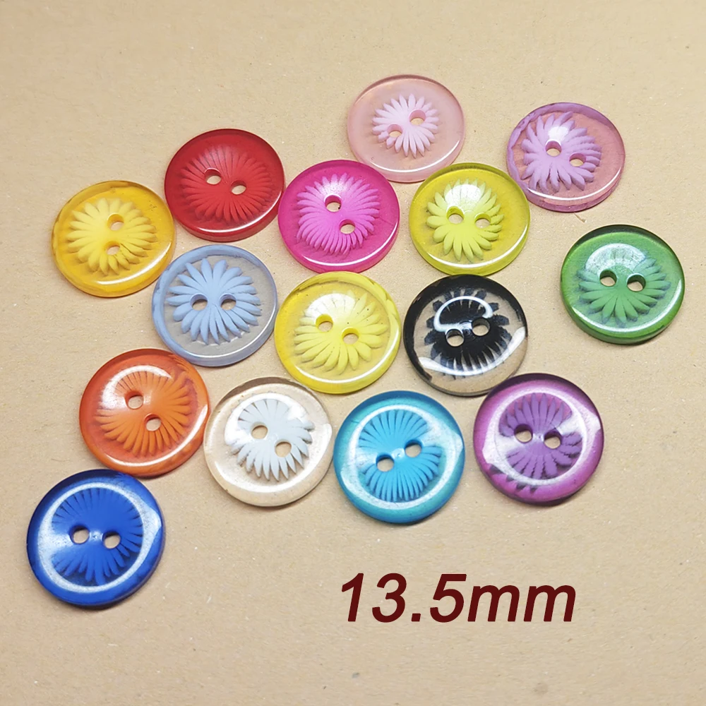 Niucky 13.5mm Chrysanthemum Resin Buttons, 2 Hole Clear Flower Sew-Through Buttons for Shirt Sweater Coat DIY Craft Supplies