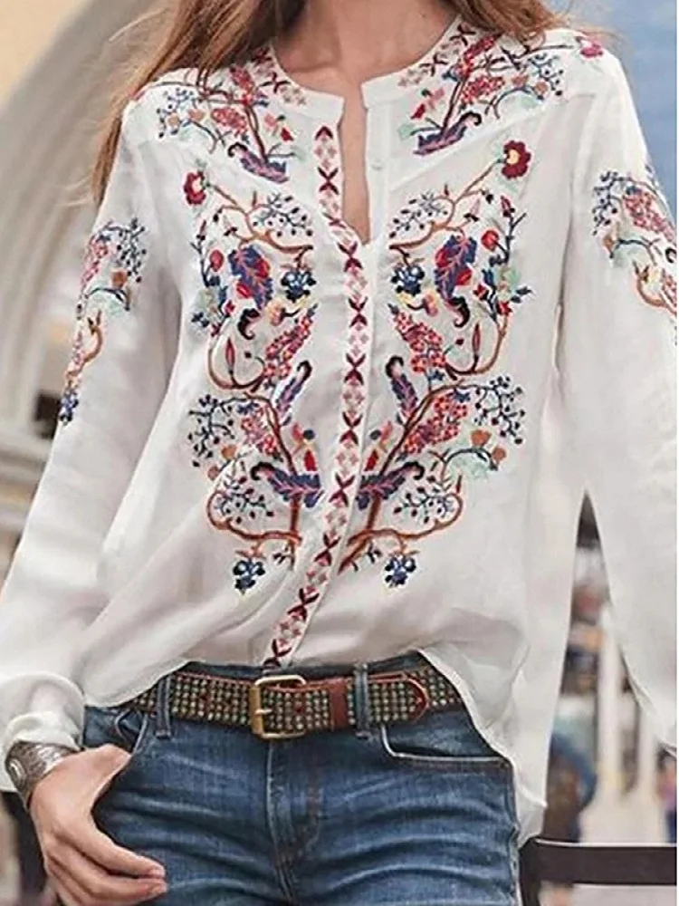 Thin Flower Embroidered Shirts Spring And Summer Fashionable Loose Fitting Bohemian Style Women\'s Long Sleeved Cardigan Cover Up