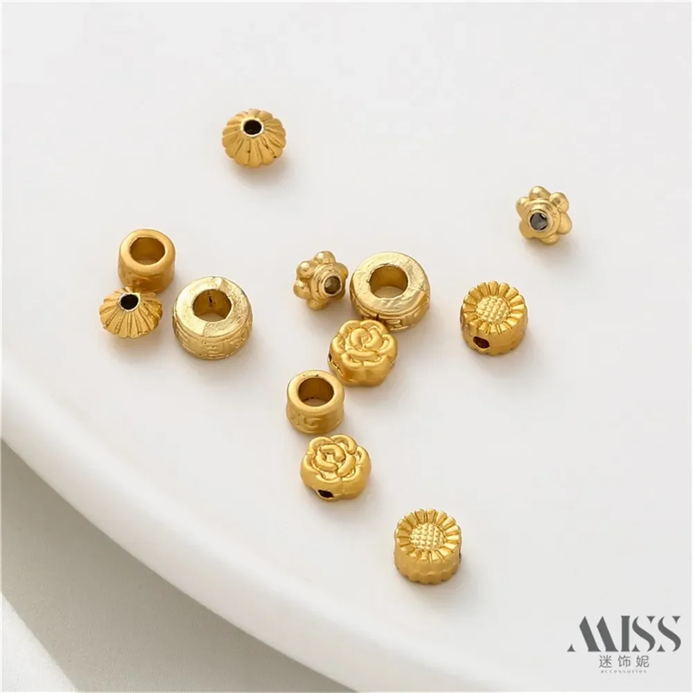 Matte Gold Color Lantern Beads Retro Pattern Bucket Beads Sunflower Beads DIY Handmade String Bracelet Accessories