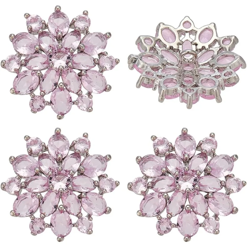 

4 PCS Cubic Zirconia Buttons 0.83x0.87inch Decorative Brass Flower Shape Embellishment for Sewing Reusable Lilac