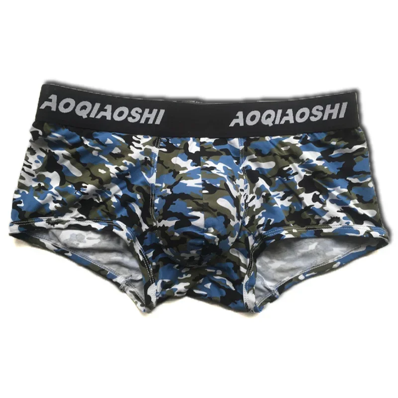 New Men's Boxer Shorts Cotton Camouflage Fashion Underwear Printing Double U Convex Large Pouch Sexy Low Waist Pants