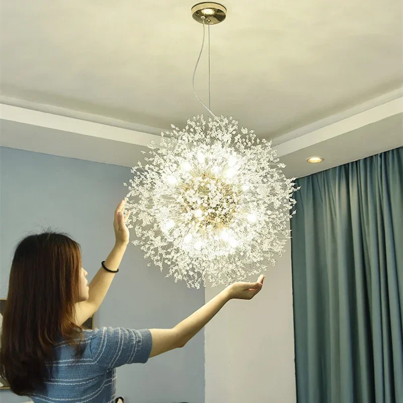 Imagem -05 - Modern Crystal Dandelion Pendant Light Decoração Quente e Romântica para Sala de Jantar e Quarto