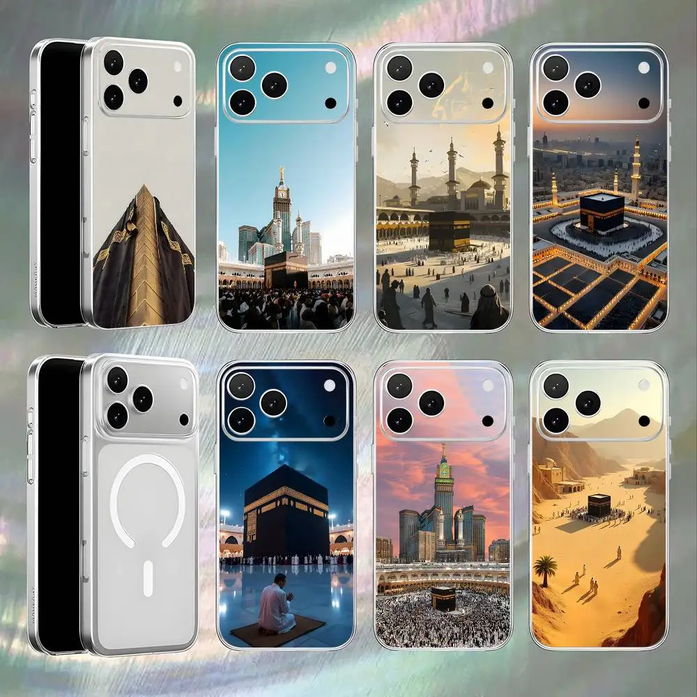 

Pilgrims IN Mecca Cover Transparent White Phone Case For iPhone 17,16,15,14,13,12,11,Pro,Max,Plus Magnetic Wireless Charging