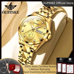 OUPINKE 3259 Real Gold Automatic Mechanical Watch for Women Ladies Hand Clock Original Luxury Tungsten Steel Strap Watch Women