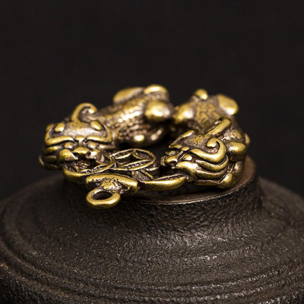 

4Pcs Brass Copper Keychain Creative Pi Yao Pendant Durable Ring Ornament Decorative Key Pendant Brassware Decor