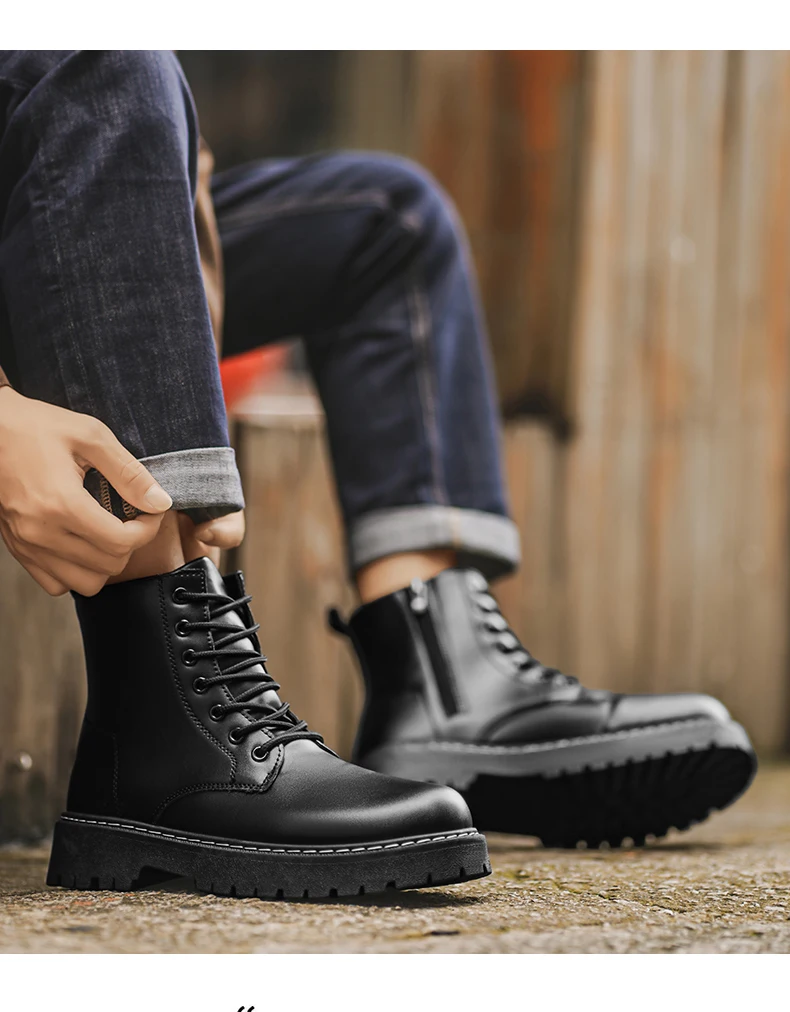 Herren-High-Top-Stiefel, Herrenschuhe, mittelhohe Schaftform, bequemes Innenfutter, modisches Obermaterial, guter Halt, große Größen, geeignet für den Innenbereich. – Detail 10