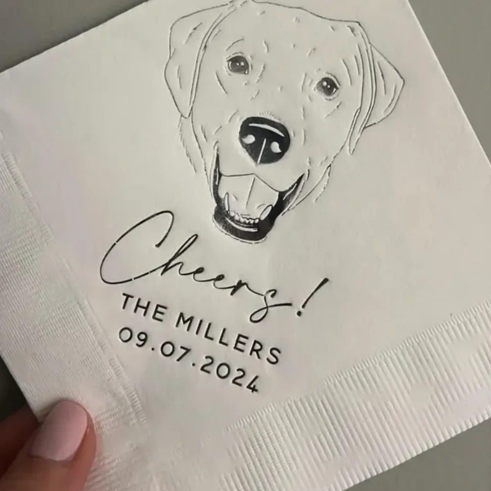 

50Pcs Custom Illustrated Dog Wedding Napkins, Bridal Shower, Engagement Party, Custom Bar Napkins, Custom Pet Wedding Napkins,