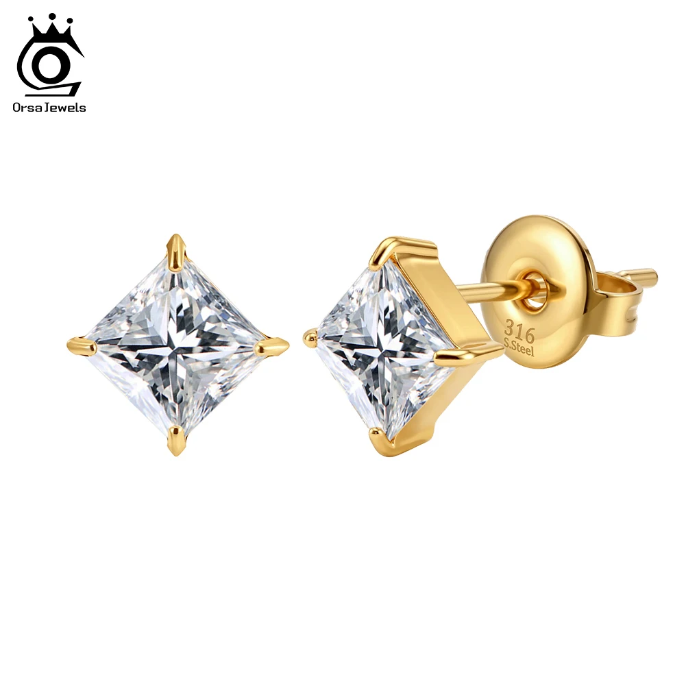 ORSA JEWELS Ohrstecker aus 316 Edelstahl, 18 Karat vergoldet, glänzende Zirkonia-Ohrringe für Frauen, Hochzeitsschmuck HTKE15