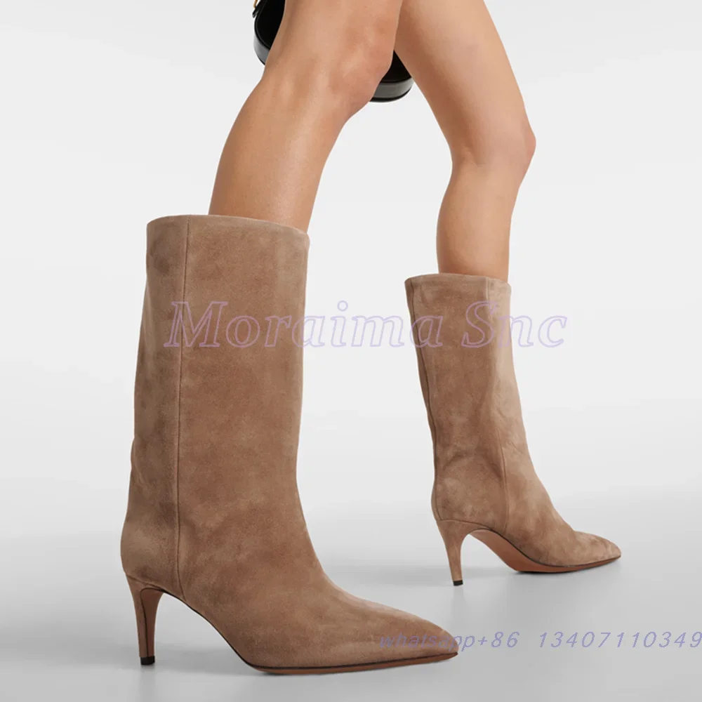 

Pointed Toe Suede Leather Ankle Boots Stiletto High Heel Slip On Fashion Sexy Women's Short Boots Khaki Solid Autumn Winter 2025