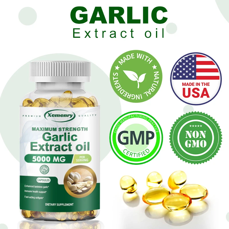 Garlic Oil Capsules - for Immune and Cardiovascular, Cholesterol Health, Enhances Immunity