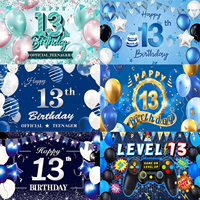 13 Years Happy Birthday Theme Party Decoration Kids Banner Black Gold Blue Balloon for Girls Boys Outdoor Photography Prop Gift