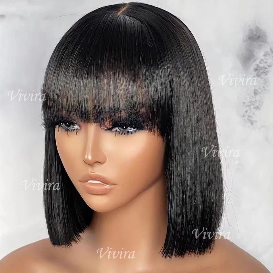 

Короткие парики-боб с челкой, прямые, из натуральных человеческих волос, 3X1, с центральным пробором, кружевной парик-боб, полностью машинной работы, из бразильских волос