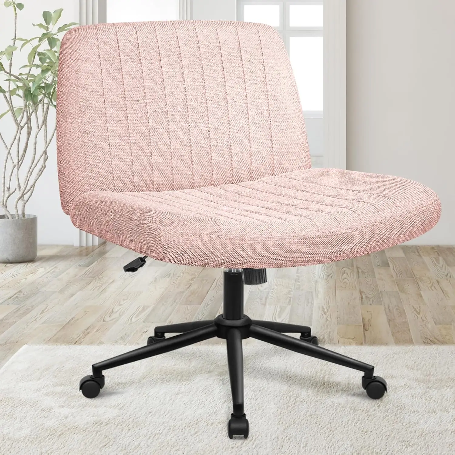 

Wheeled, armless cross legged office desk and chair, spacious and comfortable dressing table rotating (pink)