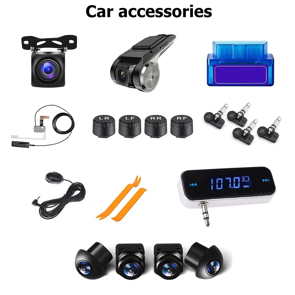 Car Radio For AHD Rear View CameraDVR 360 Camera TPMS OBD USB Tools Micphone