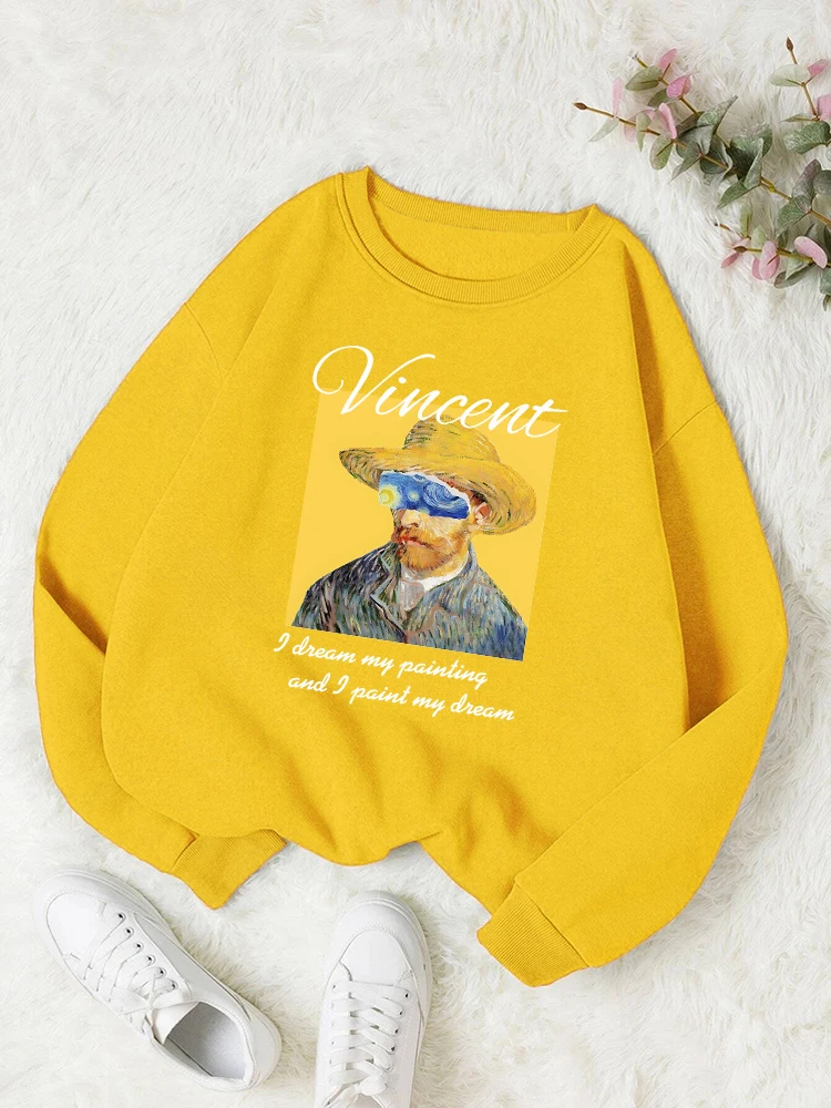 Interesting Oil Painting Figures Printing Womens Sportswear Casual Warm O-Neck Clothes Fashion Retro Versatile Female Pullover