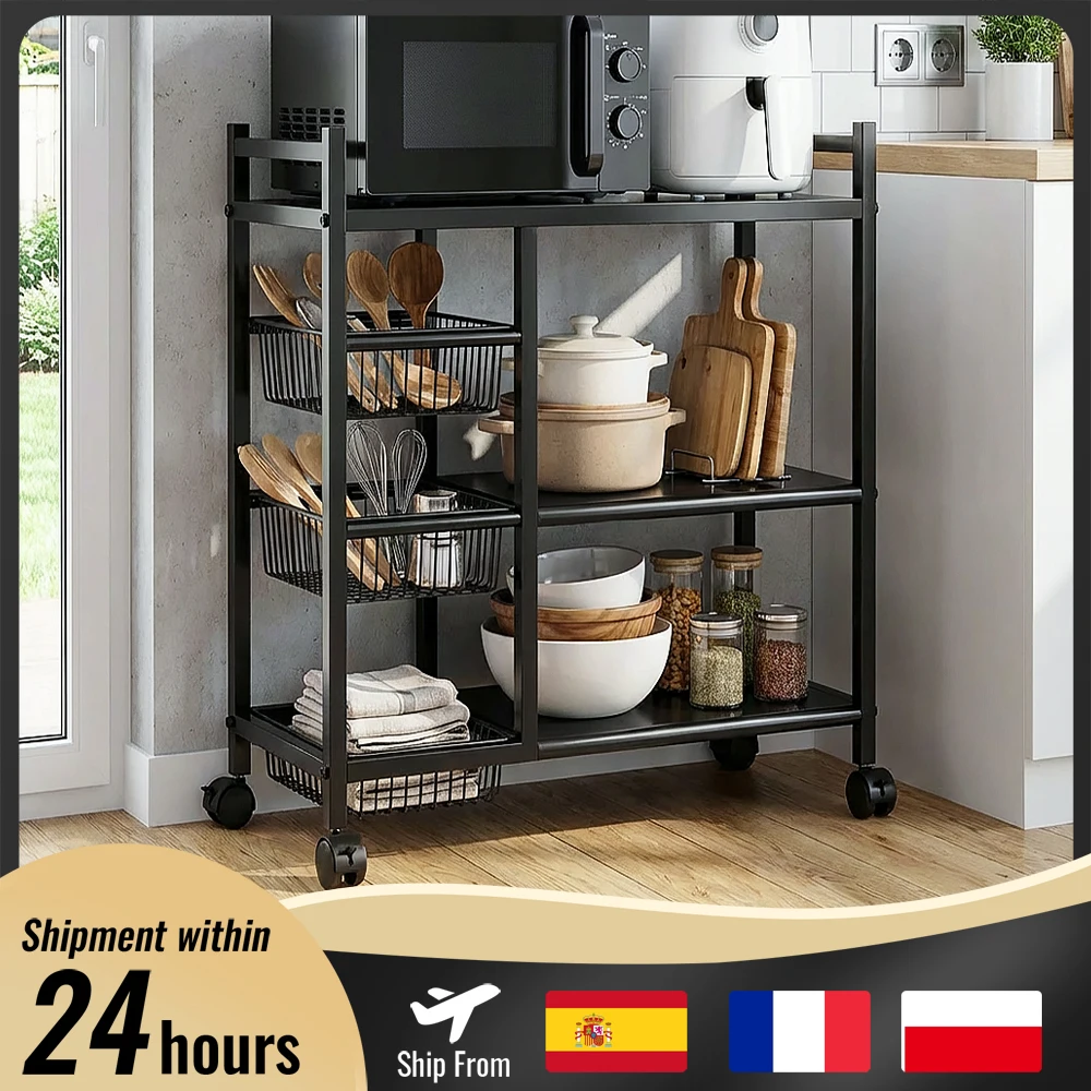 79*31,5*105cm Aufbewahrungsregal mit Rollen, mehrstöckiges Lagerregal, Mikrowellen- und Herdregal für Zuhause, höhenverstellbares Küchenregal