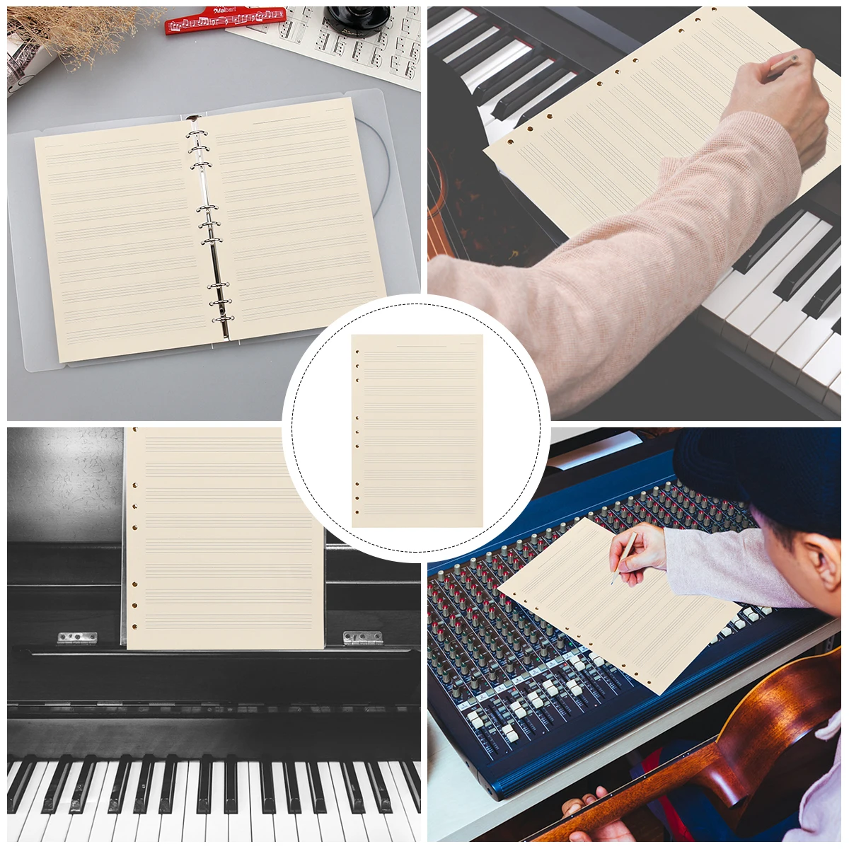 

100 Sheets Five- Manuscript Refill Paper 3mm Line Spacing Smooth Writing Notebook Refill Loose Leaf Staff