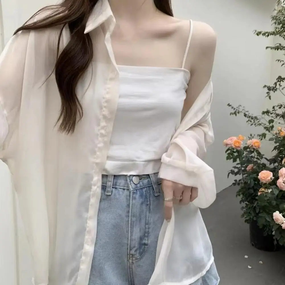 

Stretchy Women Shirt Stylish Women's Chiffon Shirt Lapel Long Sleeve Solid Color Thin Sun Screen Classic Fit for Office