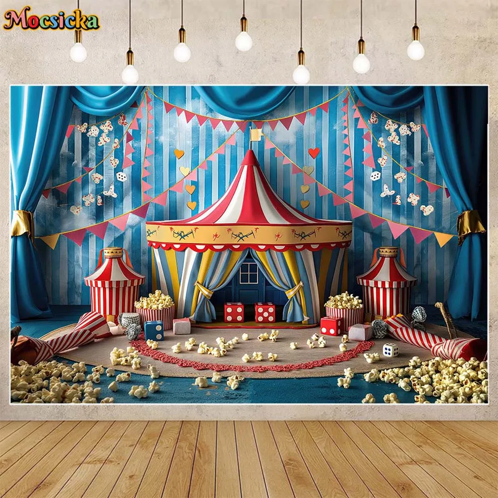 Mocsicka Baby Kids Photo Backgrounds Circus Carnival Pink and Blue Boys Girl Cake Smash Backdrop Decor Newborn Photography Props