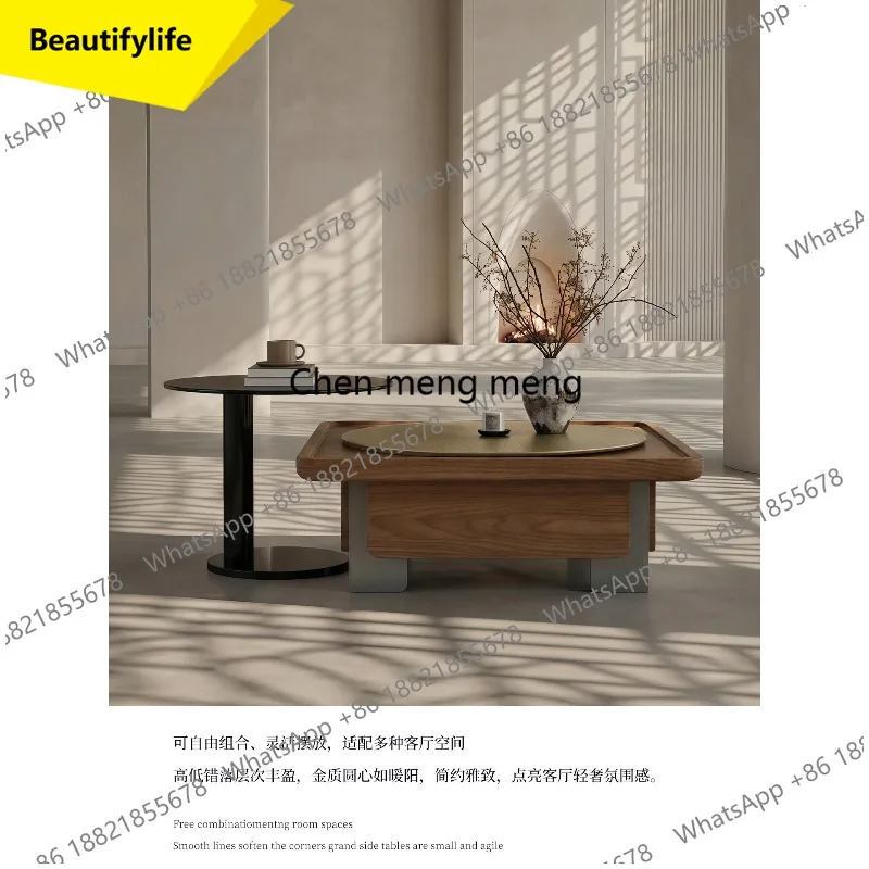 X188 Black walnut color matching coffee table living room Italian light luxury tea table black walnut color matching size round