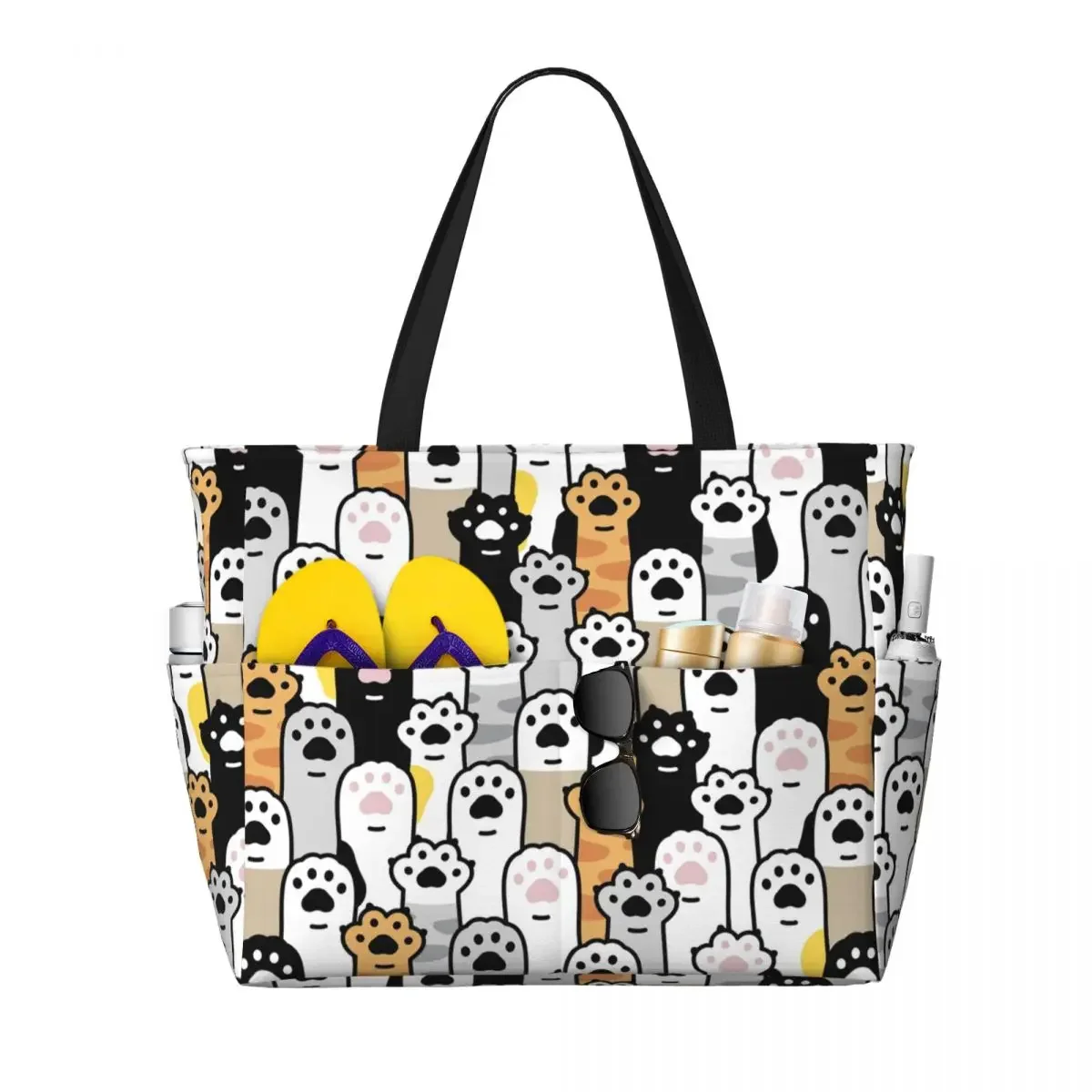 Custom Cat Paw Kitten Footprint Travel Tote Bag Women Large Capacity Cartoon Paw Lover Groceries Shoulder Shopper Bags