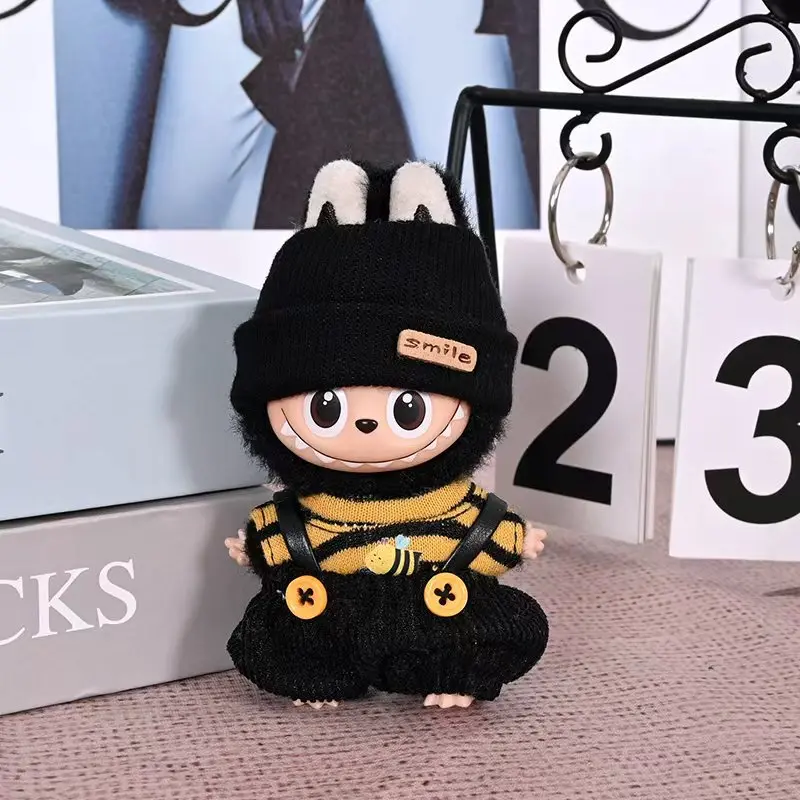 

Мини-набор одежды Labubu Bumblebee 4-го поколения для виниловой куклы-брелока, милый желтый, черный полосатый костюм с аксессуарами для крыльев