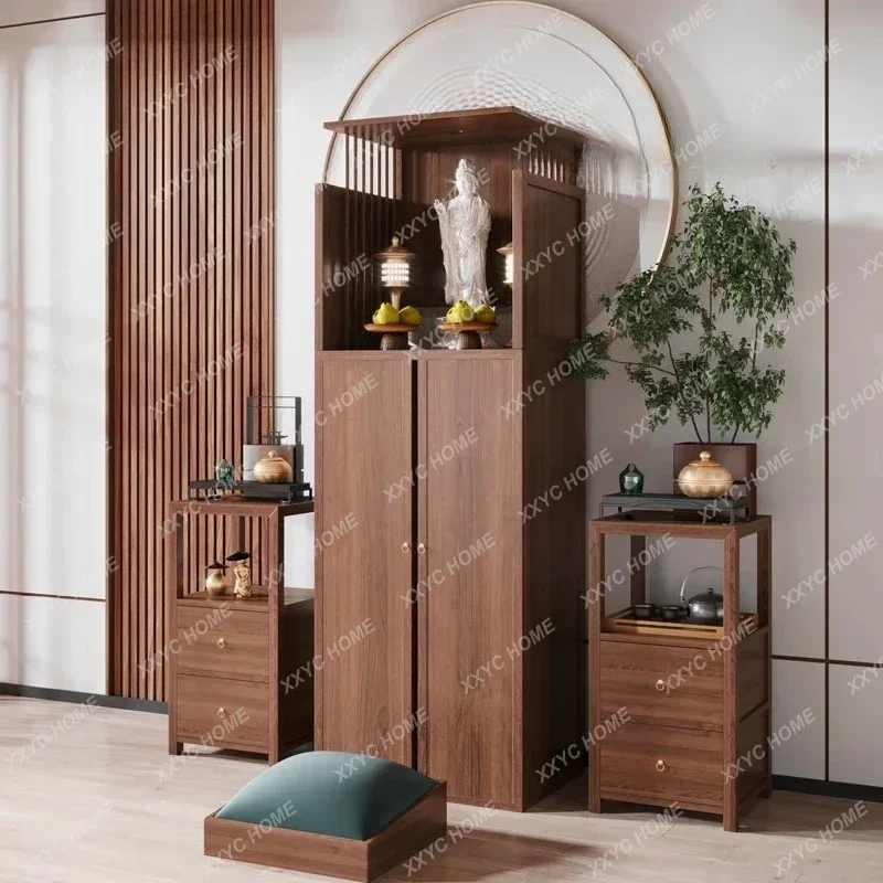 HMJHousehold Buddha Cabinet North   Black Walnut God Cabinet Solid Wood with Door Offering Table  Incense Case