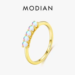 MODIAN 925 Sterling Silver Simple Prong Setting Moonstone Finger Ring Fashion Gold Color Stackable Jewelry For Women Gfit