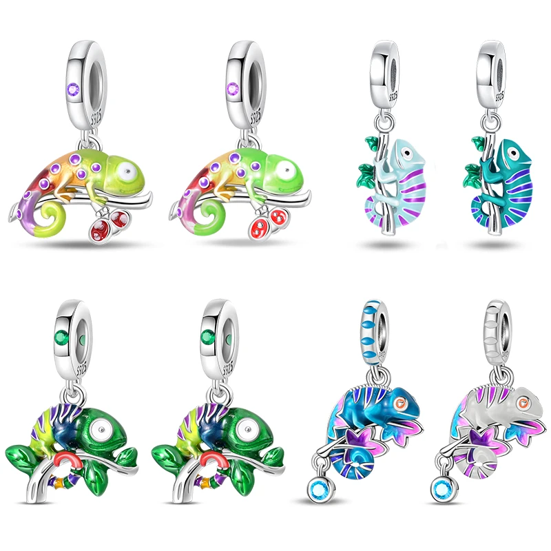 Fit 3mm 925 Original Bracelets Fashion 925 Sterling Silver Chameleon Ladybird Change Color Charms Beads Fine DIY Jewelry Gifts