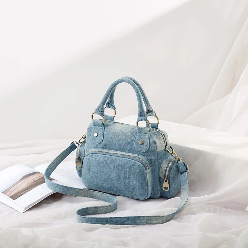 Annmouler Designer Women Crossbody torba jakość Denim torba na ramię multi-kieszenie mała torebka regulowana torebka damska