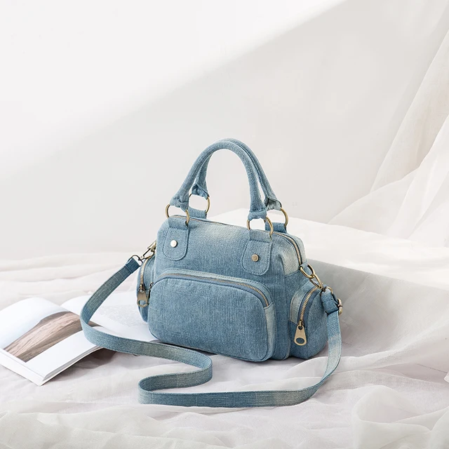 Annmouler Designer Women Crossbody torba jakość Denim torba na ramię multi-kieszenie mała torebka regulowana torebka damska