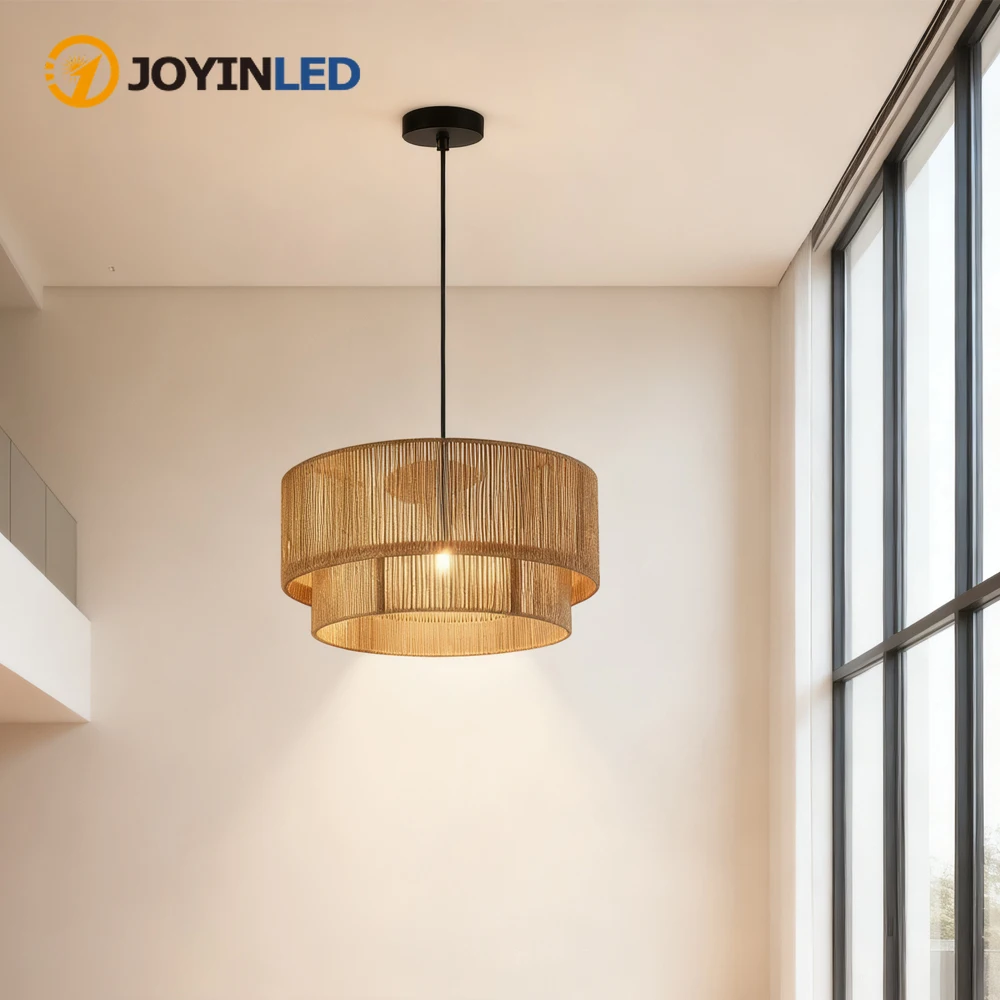 JOYINLED 45CM Boho Retro Pendelleuchte 2-Schichtige Handgewebte Hängelampe E27 Esstisch Deckenleuchte für Wohnzimmer Schlafzimmer
