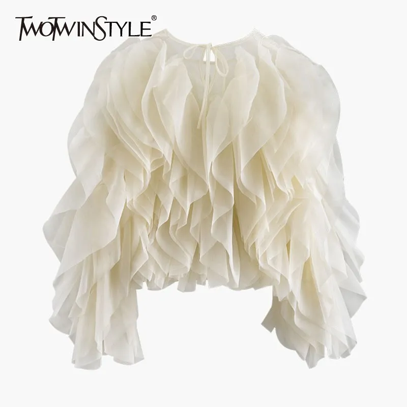 TWOTWINSTYLE Koszule z falbankami dla kobiet Bluza z pulowerem Kobiecy styl mody
