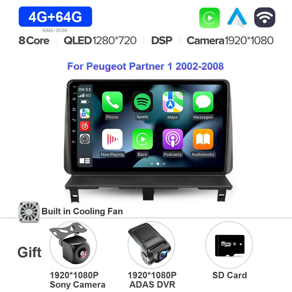 Android 15 Voor Peugeot Partner 1 2002 - 2011 Autoradio Multimedia Stereo Video Player met Carplay 4G BT