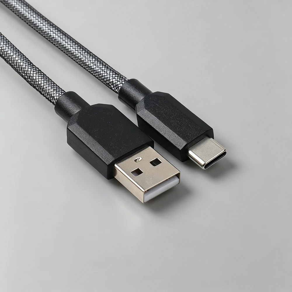 USB to Type-C Double-Sleeved Mechanical Keyboard Cable YC8 Aviator Double Sleeved Wire For Gaming Keyboard | black withe Rainbow