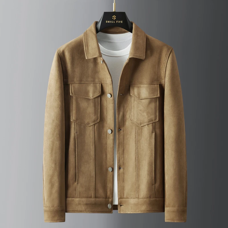 

Faionable Deer Suede Jaet Men's Casual Loose Sle Autumn Winter New Arrival Korean Version Youth ular Long Sve Coat