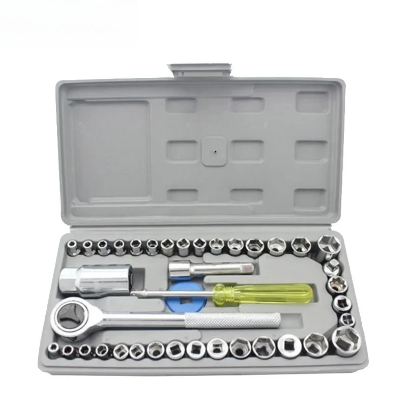 40PCS Multi-Function Ratchet Socket Wrench Set, Cr-V Hand Tool Kit with Storage Box for Auto Motorcycle Bicycle Home DIY Repair