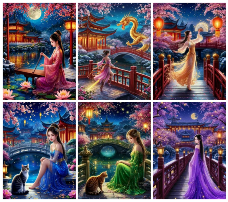 

Fullcang Beautiful Girl and Cat Diy Diamonds Painting Kits New Collection Animals Full Mosaic Embroidery Picture Wall Decor